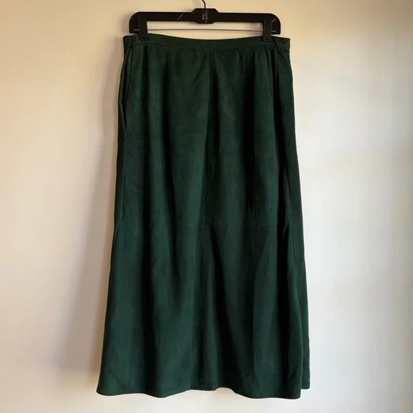 Carlisle Vintage Forest Green Suede Full Midi Skirt Size 10 - Picture 4 of 6